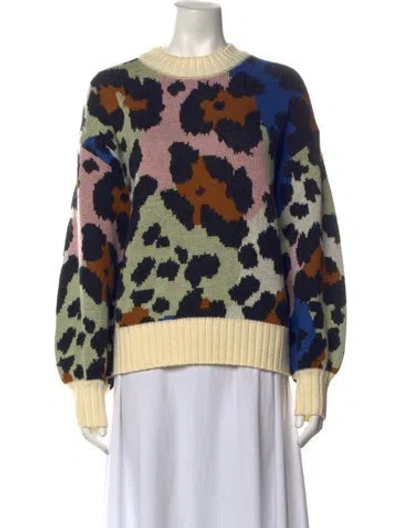 Pre-owned Farm Rio Wool Animal Print Sweater In Black/blue
