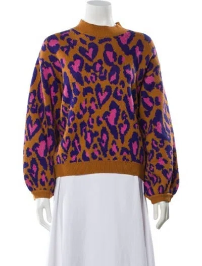 Pre-owned Farm Rio Wool Animal Print Sweater In Blue