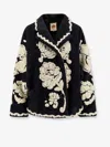 Farm Rio Wool Blend Coat With Floral Arabesque Motif In Black