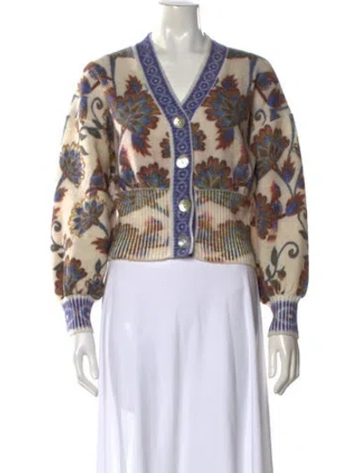 Pre-owned Farm Rio Wool Floral Print Sweater W/ Tags In Neutral