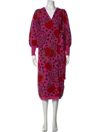 Pre-owned Farm Rio Wool Midi Length Dress In Pink