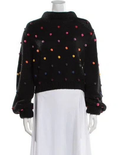 Pre-owned Farm Rio Wool Mock Neck Sweater In Black