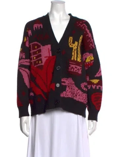 Pre-owned Farm Rio Wool Printed Sweater In Black