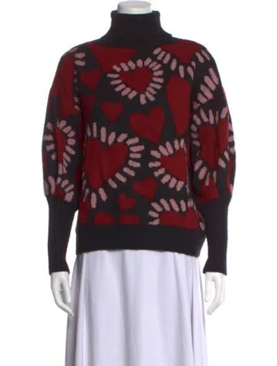 Pre-owned Farm Rio Wool Printed Sweater In Black