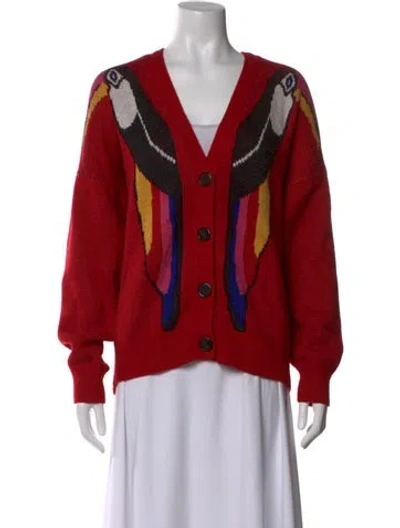 Pre-owned Farm Rio Wool Printed Sweater In Red