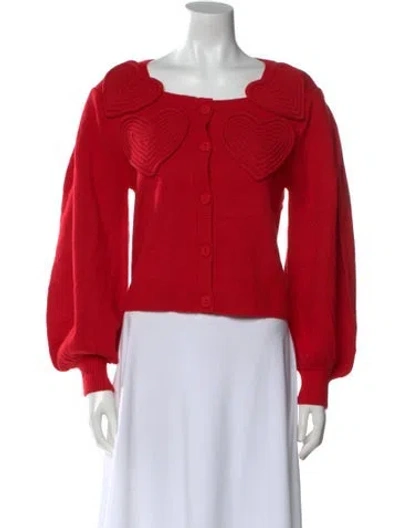 Pre-owned Farm Rio Wool Scoop Neck Sweater In Red