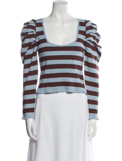 Pre-owned Farm Rio Wool Striped Crop Top W/ Tags In Blue