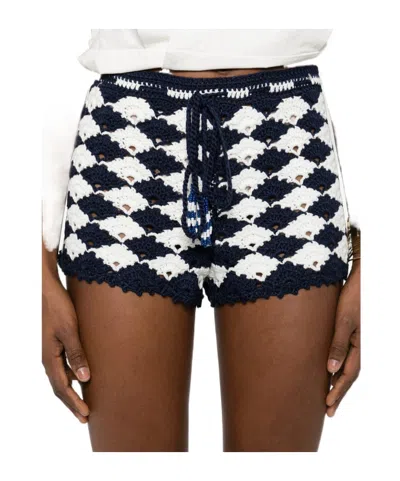 Farm Rio Woven Detail Shorts In Blue