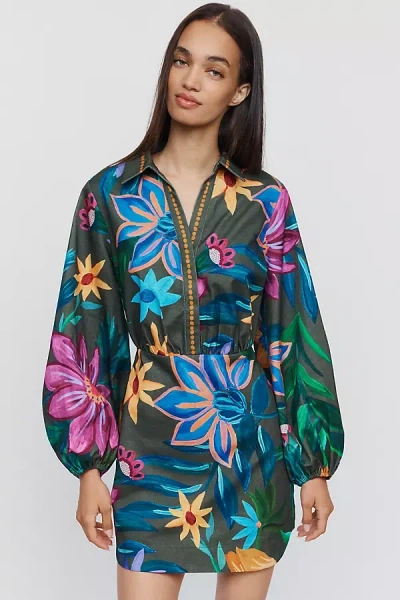 Farm Rio X Anthropologie 100% Cotton Printed Mini Dress In Black