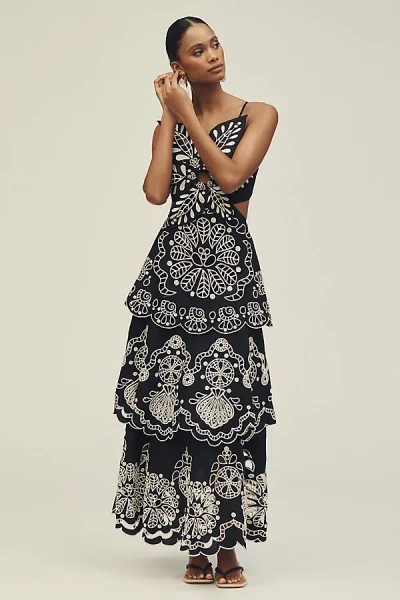 Farm Rio X Anthropologie 3d Floral Linen Midi Dress