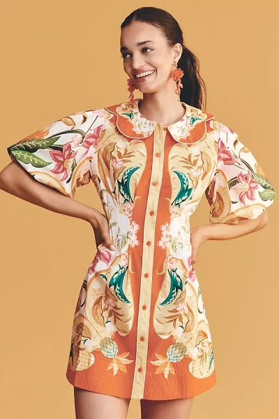 Farm Rio X Anthropologie Cotton Puff-sleeve Button-front Mini Dress