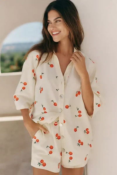 Farm Rio X Anthropologie Cotton Short-sleeve Buttondown Shirt In White