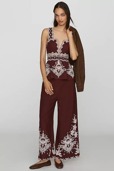 Farm Rio X Anthropologie Crochet Flower Pants In Red