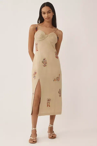 Farm Rio X Anthropologie Embroidered Linen Blend Dress In White