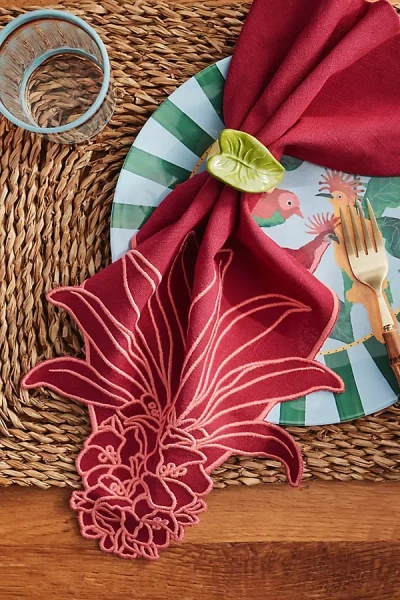 Farm Rio X Anthropologie Embroidered Napkin, Set Of 2 In Red