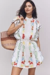 Farm Rio X Anthropologie Embroidered Ruffle Mini Dress In Multi