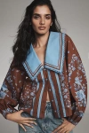 Farm Rio X Anthropologie Extreme Collar Blouse In Multi