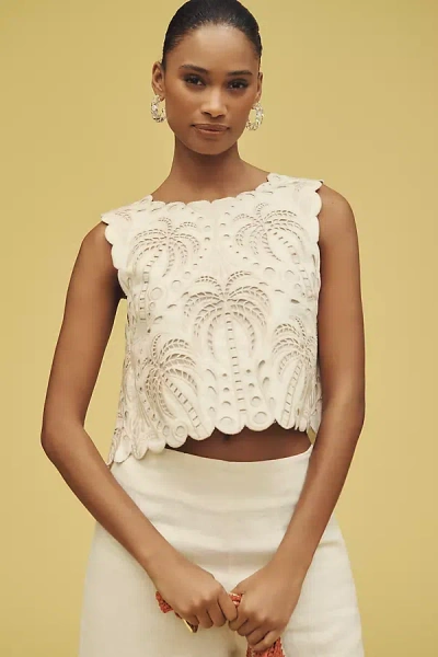 Farm Rio X Anthropologie Eyelet Open-back Cropped Tank Top
