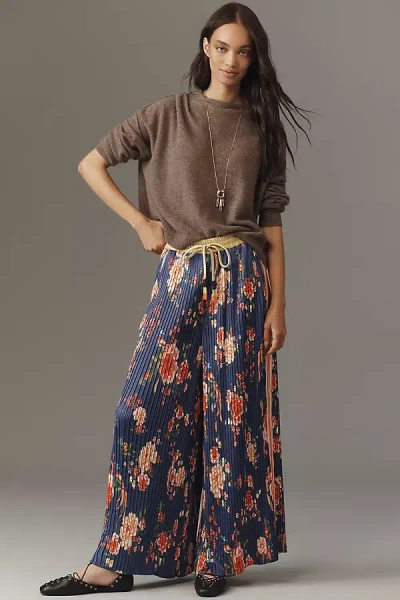 Farm Rio X Anthropologie Floral Track Pants In Blue