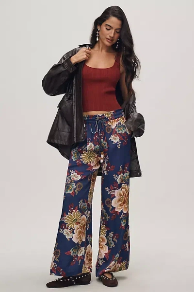 Farm Rio X Anthropologie Floral Wide Leg Pants In Blue