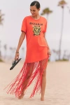 Farm Rio X Anthropologie Fringe T-shirt Maxi Dress In Red