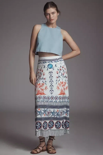 Farm Rio X Anthropologie Linen Blend Midi Skirt In Multi