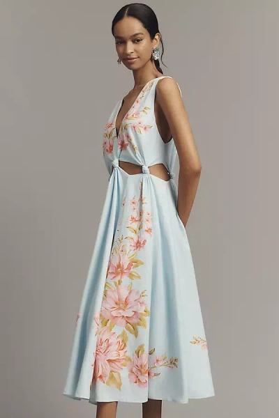 Farm Rio X Anthropologie Linen Blend V-neck Cutout Midi Dress