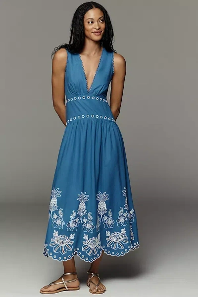 Farm Rio X Anthropologie Linen Cutwork Maxi Dress In Multi