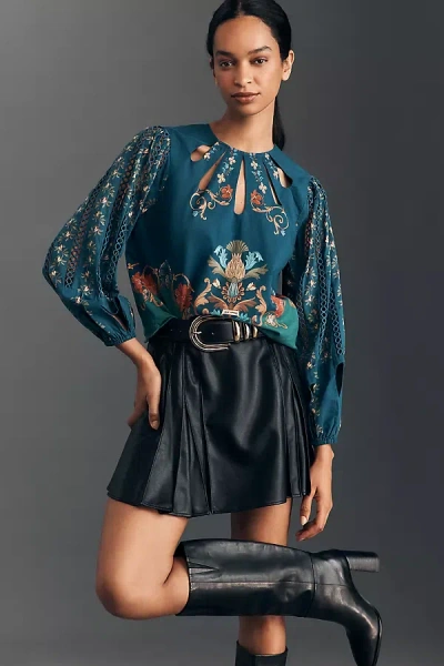 Farm Rio X Anthropologie Long-sleeve Cut-out Blouse In Multi