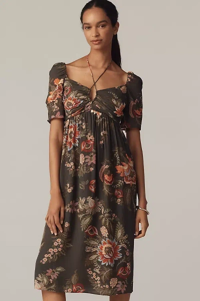 Farm Rio X Anthropologie Long-sleeve Halter Midi Dress In Green