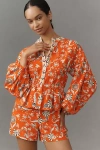 Farm Rio X Anthropologie Long-sleeve Printed Romper In Red