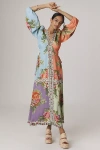 Farm Rio X Anthropologie Long-sleeve V-neck Maxi Dress In Blue