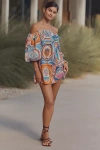 Farm Rio X Anthropologie Off-the-shoulder Cover-up Mini Dress In Blue
