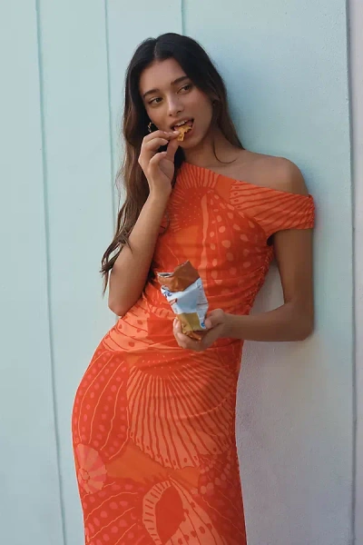 Farm Rio X Anthropologie Off-the-shoulder Midi Dress In Orange
