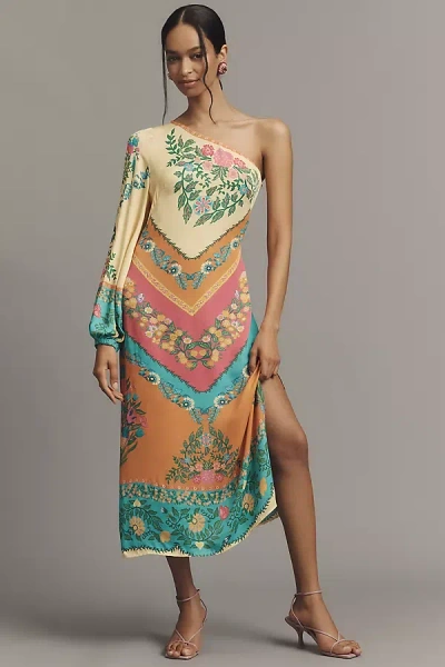 Farm Rio X Anthropologie One-shoulder Printed Midi Dress In Multi