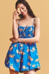 Farm Rio X Anthropologie Orange Printed Smocked Sleeveless Romper