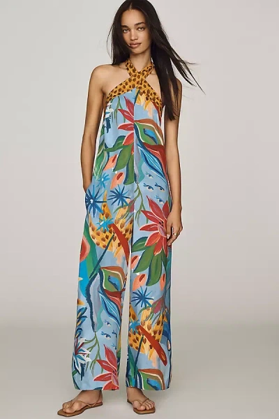 Farm Rio X Anthropologie Printed Halter Jumpsuit In Multi