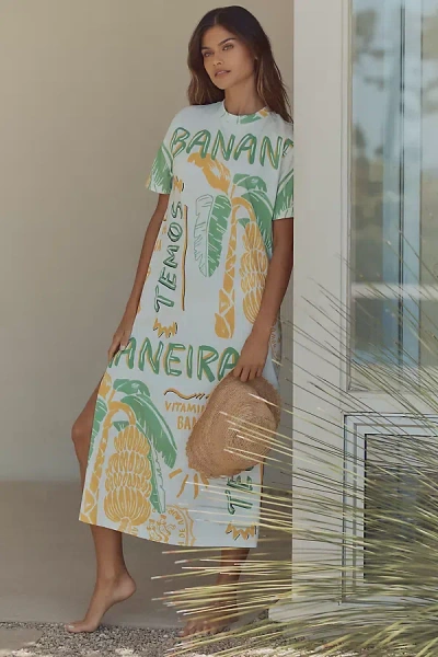 Farm Rio X Anthropologie Printed T-shirt Midi Dress In White