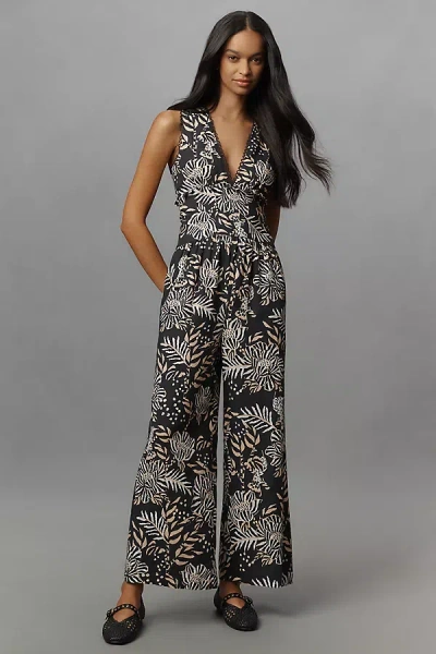 Farm Rio X Anthropologie Printed V-neck Jumpsuit In Black