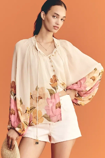 Farm Rio X Anthropologie Puff-sleeve Boat-neck Blouse