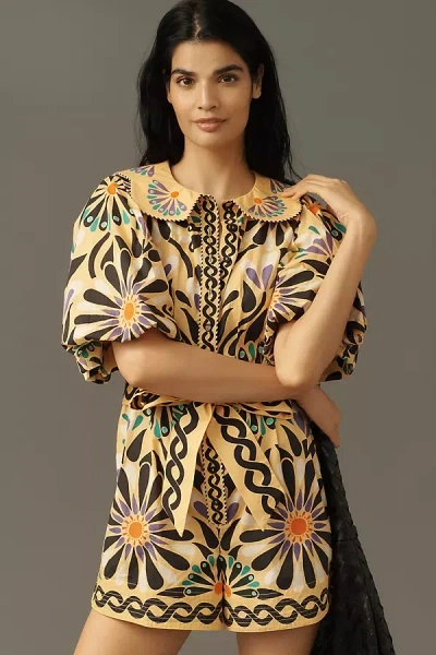 Farm Rio X Anthropologie Puff-sleeve Printed Romper In Multi