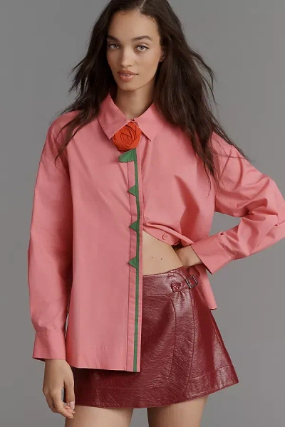 Farm Rio X Anthropologie Rosette Buttondown Shirt In Pink
