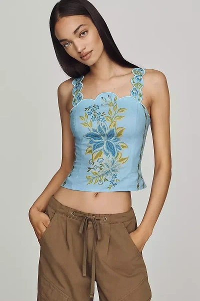 Farm Rio X Anthropologie Scallop Tank Top In Blue