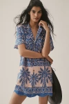 Farm Rio X Anthropologie Scalloped Shirt Dress In Blue