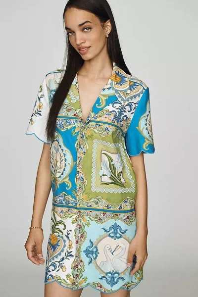 Farm Rio X Anthropologie Scalloped Shirt Dress In Multi