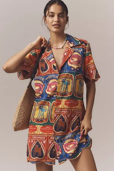 Farm Rio X Anthropologie Scalloped Shirt Dress In Multi