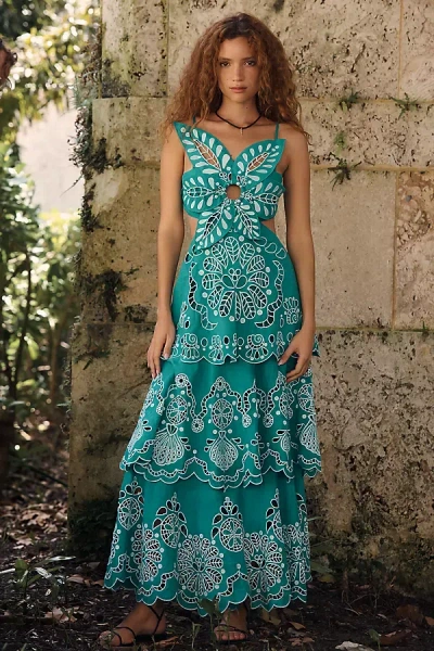 Farm Rio X Anthropologie Sculptural Linen Midi Dress In Multi