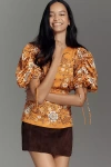 Farm Rio X Anthropologie Short-sleeve Ruched Blouse In Multi