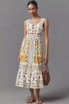 Farm Rio X Anthropologie Sleeveless Scallop-trim Printed Midi Dress