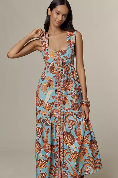 Farm Rio X Anthropologie Square-neck Midi Dress In Multi